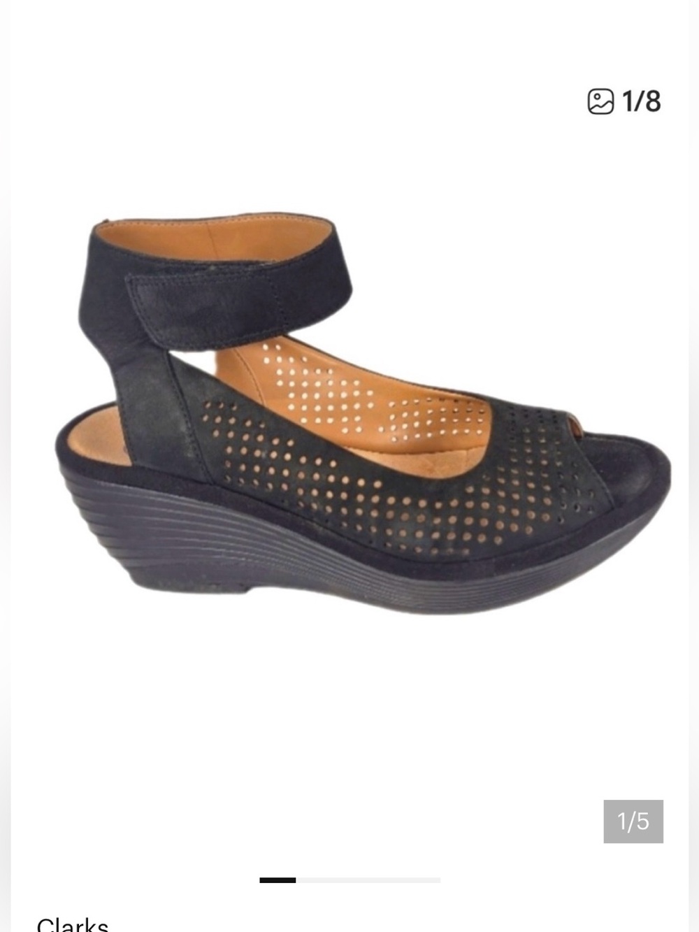 Clark’s Real Leather Reedly Salene Open Toe Wedge Sandals. Size 7